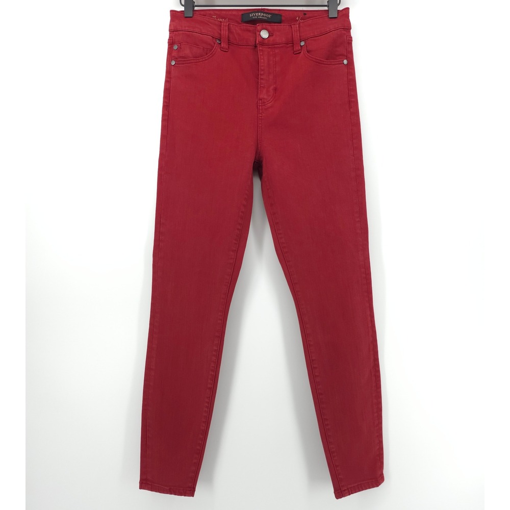 Liverpool Womens Jeans High Rise Ankle 4/27 Red Skinny Denim Pants